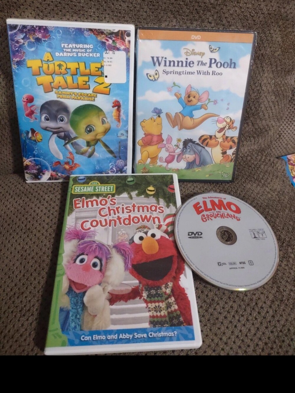 Kids Animated DVD Movie Bundle X4, Elmo, Pooh, & Turtle Tale 2